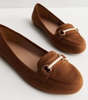 New Look Tan Suedette Gold Buckle Loafers